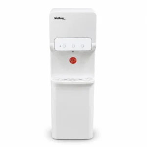 Dispensador de agua Veiken de piso color blanco con tres botones para agua fria normal y caliente y seguro infantil rojo