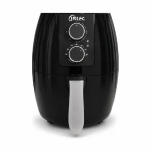 Freidora de aire Inlec de 5 litros en color negro con dos perillas manuales verticales y mango plateado
