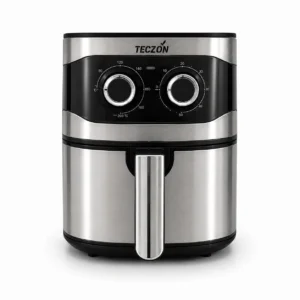 Freidora de aire Teczon de 4.5 litros modelo TZ-503 en acero inoxidable con dos perillas manuales frontales negras