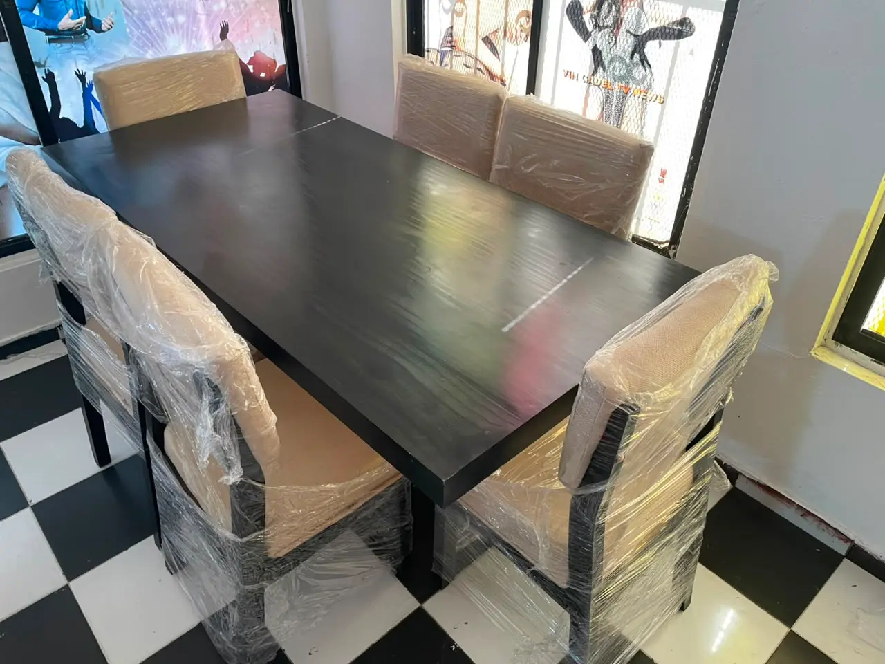 Juego de Comedor Moderno 6 Sillas Negro y Beige